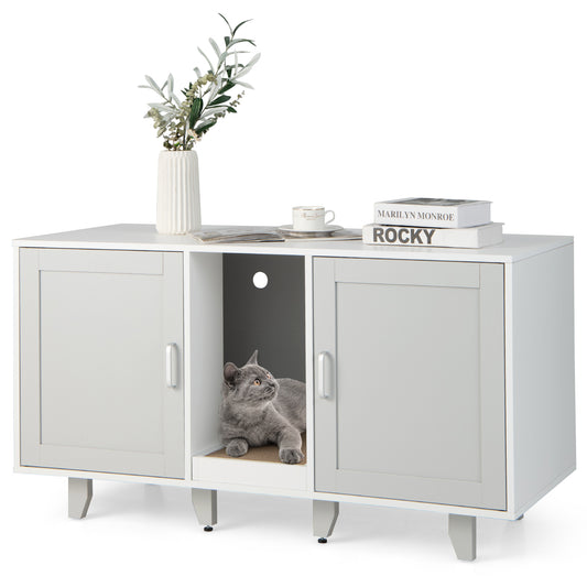 Infans Cat Litter Box Enclosure Hidden Cat Washroom W/ 2 Doors Grey