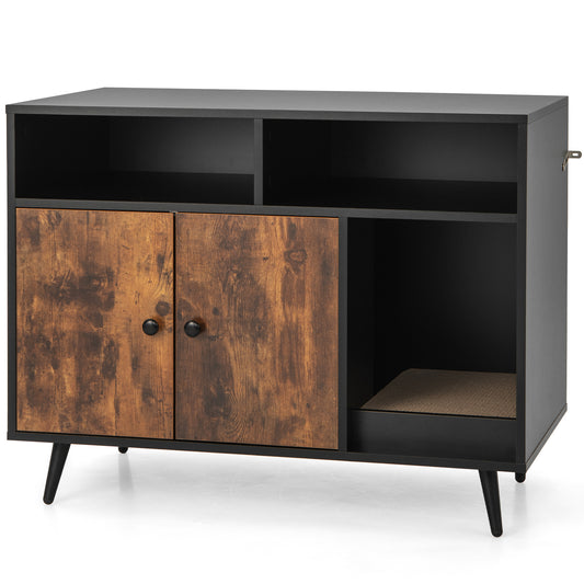 Infans Cat Litter Box Enclosure w/ Scratching Pad End Table Nightstand Hidden Washroom