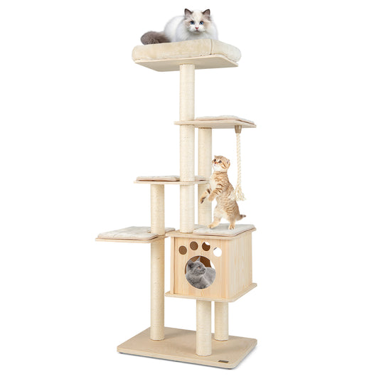 Infans 67 in Multi-level Cat Tower w / Top Perch & Wood Condo Modern Cat Tree