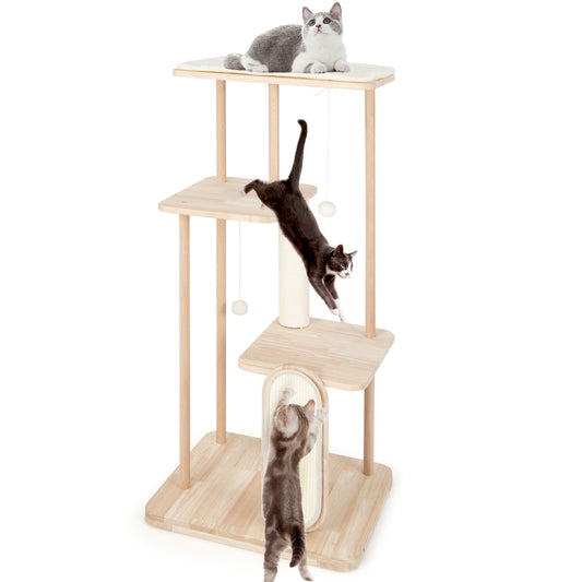 Infans 50inch Tall Solid Wood Cat Tree w/ Oak Frame & Beech Post Scratching Board & Posts