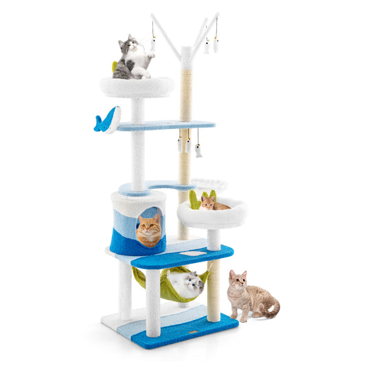 Infans Ocean-themed Cat Tree w/ Sisal Covered Scratching Posts Condo Perch Indoor Tower