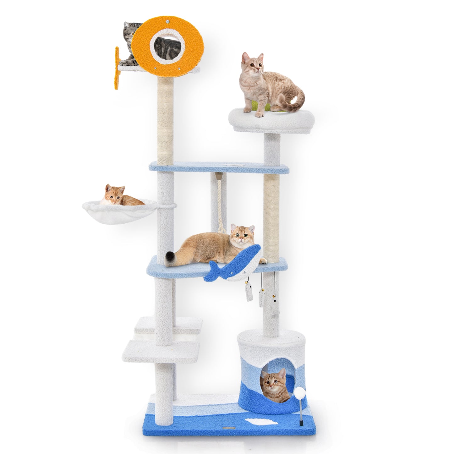 Infans Ocean-themed Cat Tree Tower w/Sisal Covered Scratching Posts Condo Perch Hammock