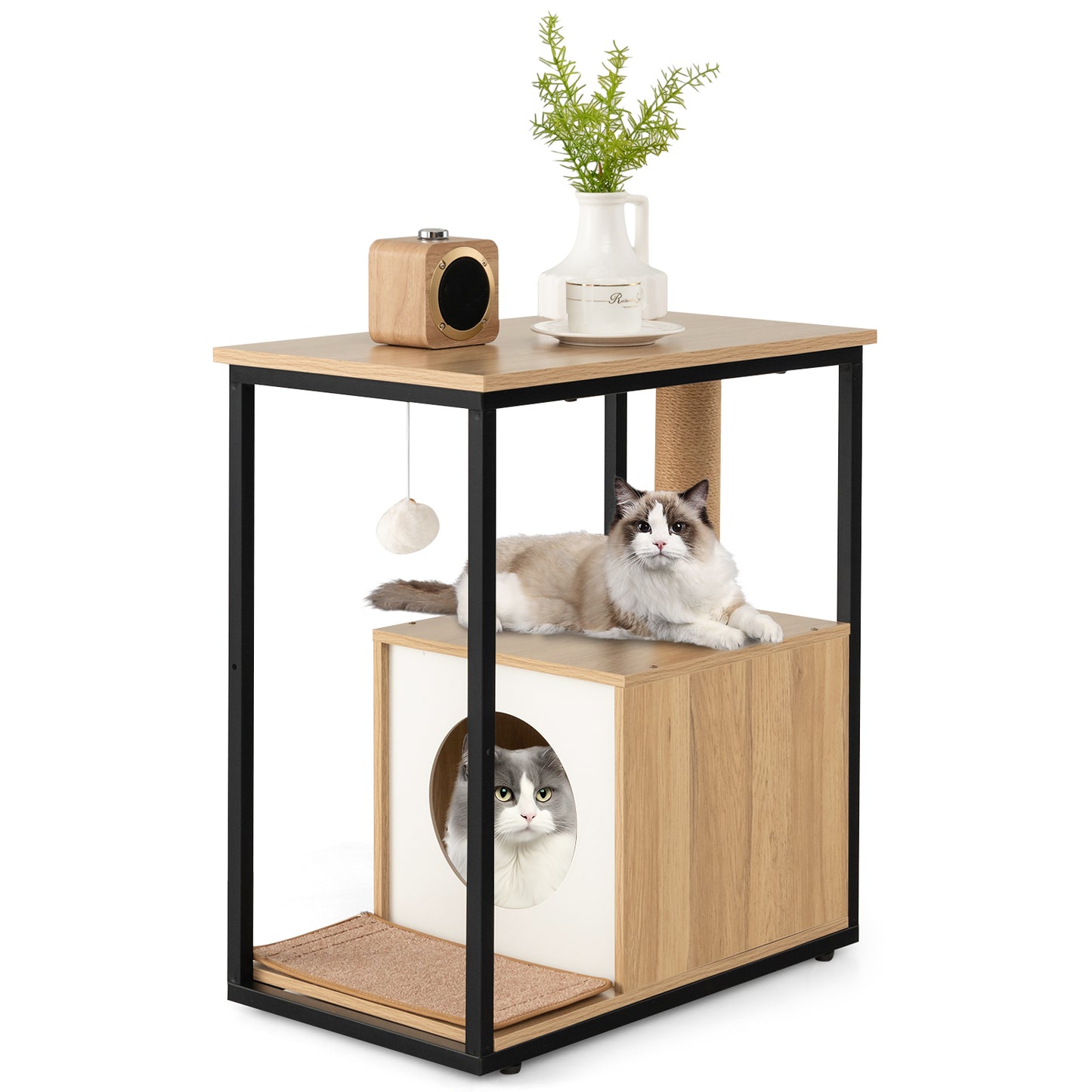 Infans Cat Furniture End Table w/ Scratching Post Removable Scratching Mat Living Room