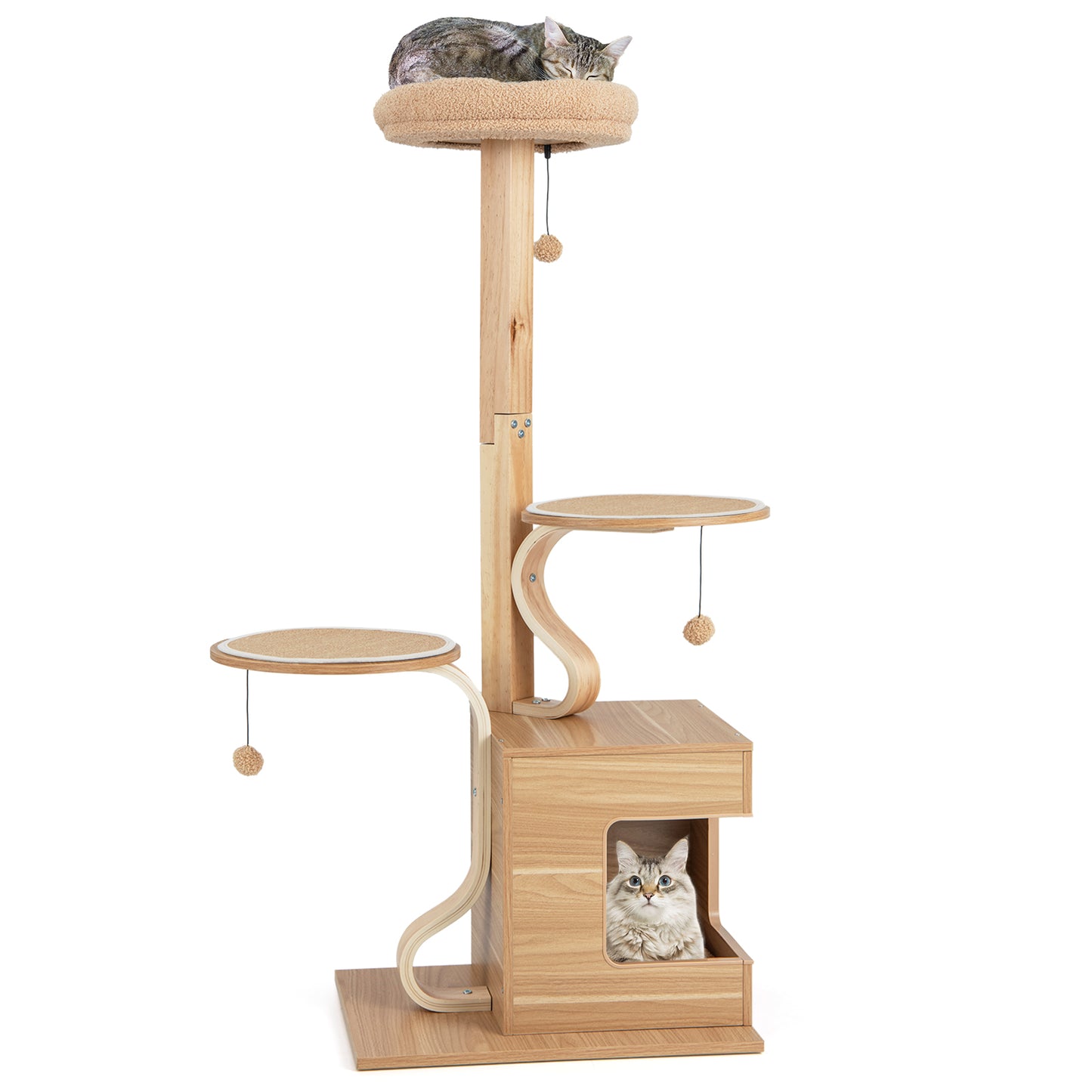 Infans Wooden Cat Tree 51 inch Tall Cat Tower w/Cat Condo Plush Top Perch Jumping Platforms