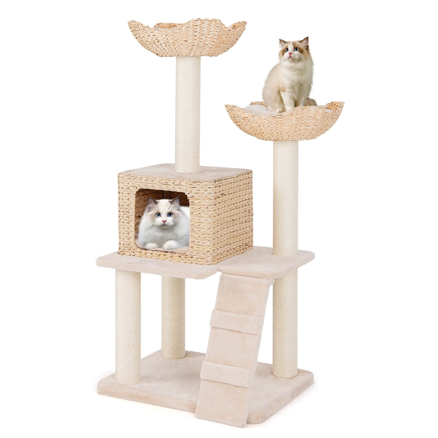 Infans 48 inch Cattail Cat Tower w/ Sisal Scratching Posts Perch Condo Basket Bed Ladder
