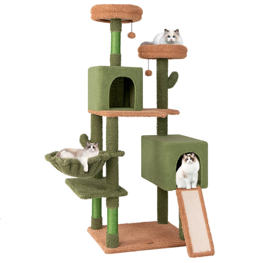 Infans 63inch Cactus Cat Tree for Indoor Cats w/Sisal Scratching Posts & Ladder Basket Bed