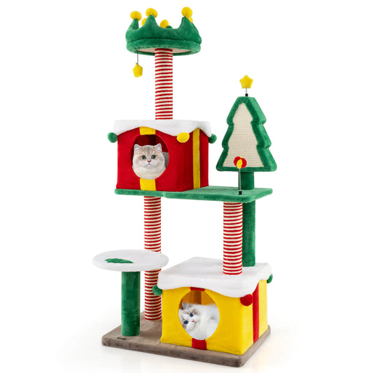 Infans Christmas Cat Tree for Indoor Cats w/ Sisal Scratching Posts Carpet Plush Perch