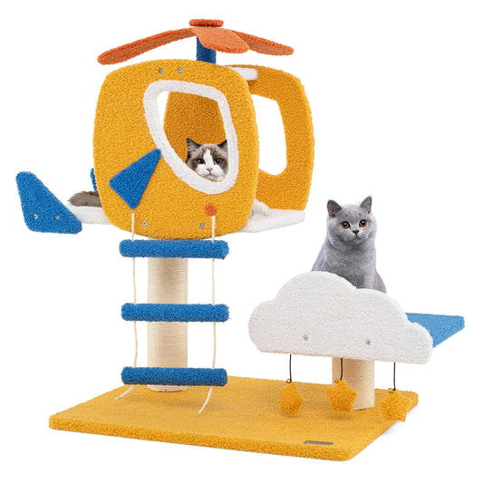 Infans Aviation-themed Cat Tree for Indoor Cats w/ Helicopter Top Perch Scratching Post