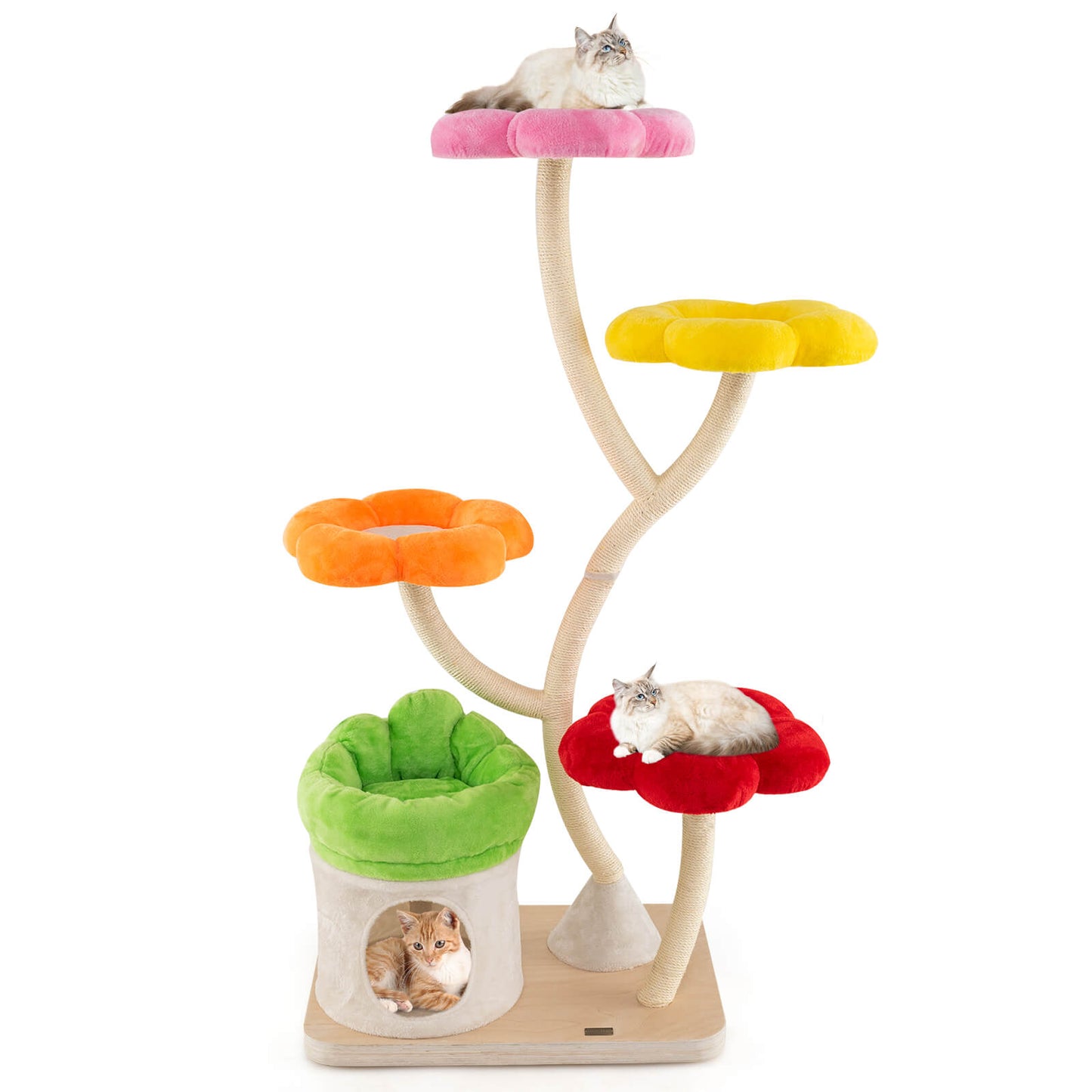 Infans 64inch Multi-layer Cat Tower w/4 Colorful Flower-shaped Platforms Scratching Posts