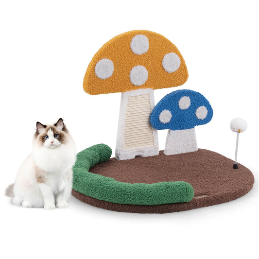 Infans Mushroom Cat Bed for Indoor Cats with Comfy Napping Bed Sisal Scratching Board