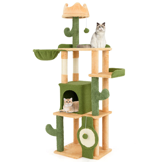 Infans 63inch Cactus Cat Tree for Indoor Cats w/ Sisal Scratching Posts & Board Condo