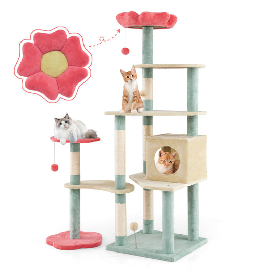 Infans Flower Cat Tree w/Cosy Condo Sisal Scratching Posts Padded Flower-shaped Perch