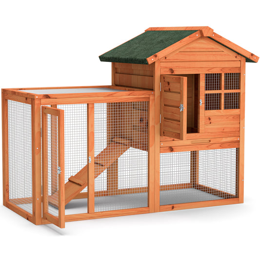 Infans Wooden Chicken Coop 2-Story Rabbit Hutch Indoor Outdoor UseNature