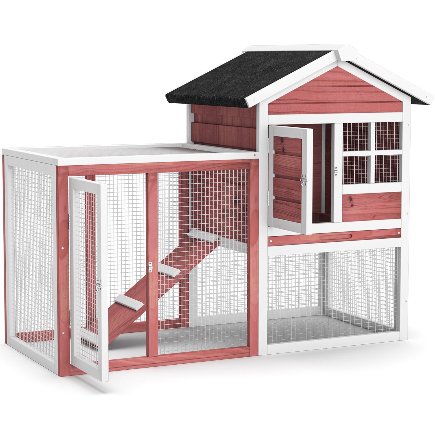 Infans Wooden Chicken Coop 2-Story Rabbit Hutch Indoor Outdoor UseWhite