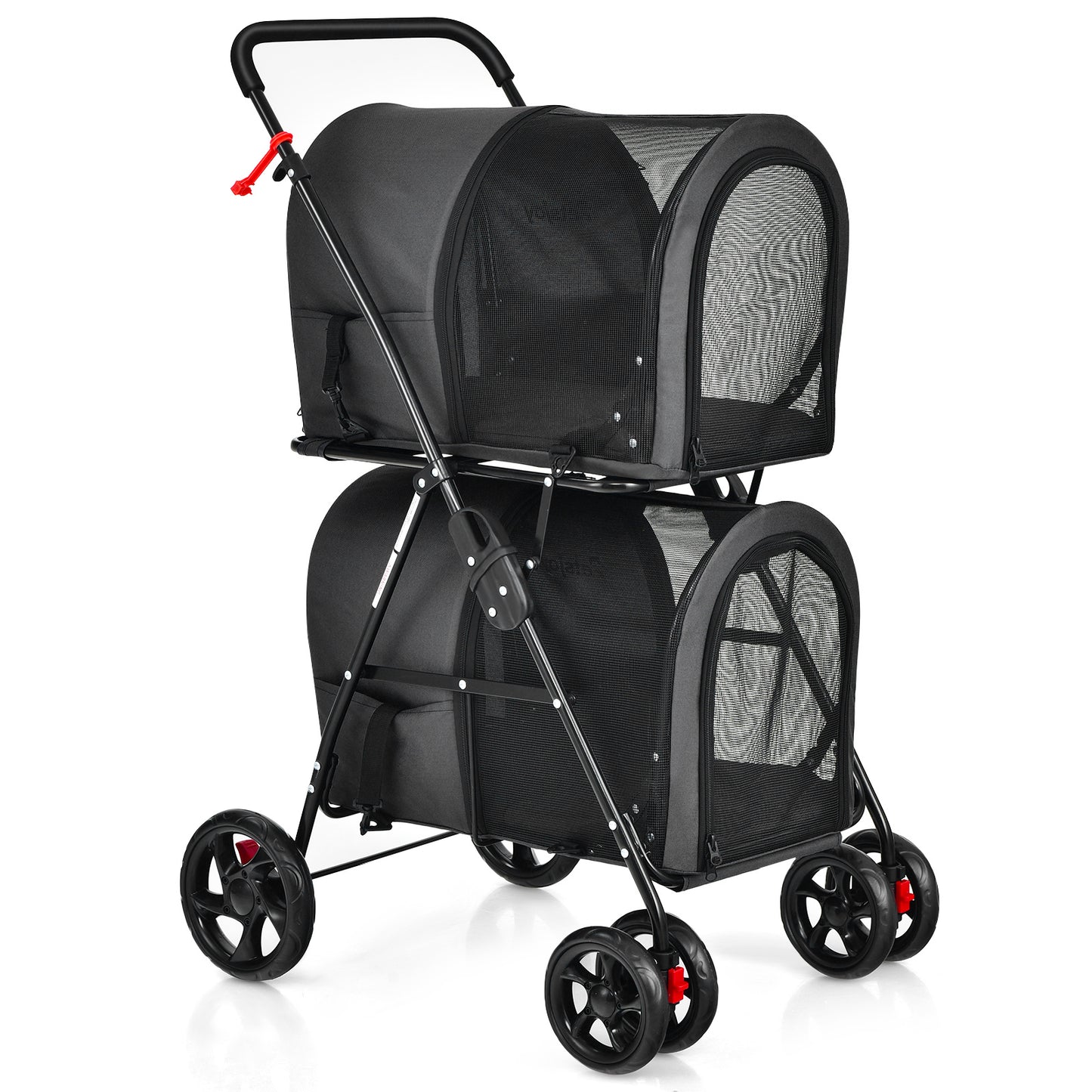 Infans 4-in-1 Double Pet Stroller w/ Detachable Carrier Travel Carriage for Cats Black