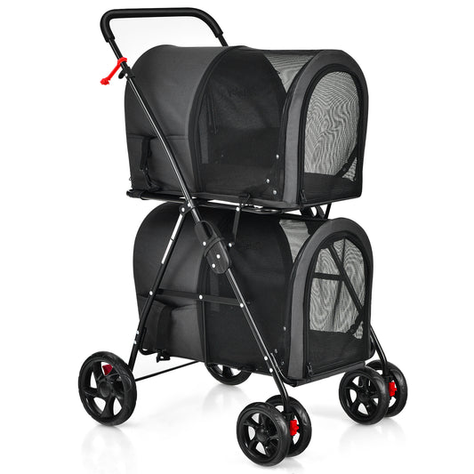 Infans 4-in-1 Double Pet Stroller w/ Detachable Carrier Travel Carriage for Cats Black