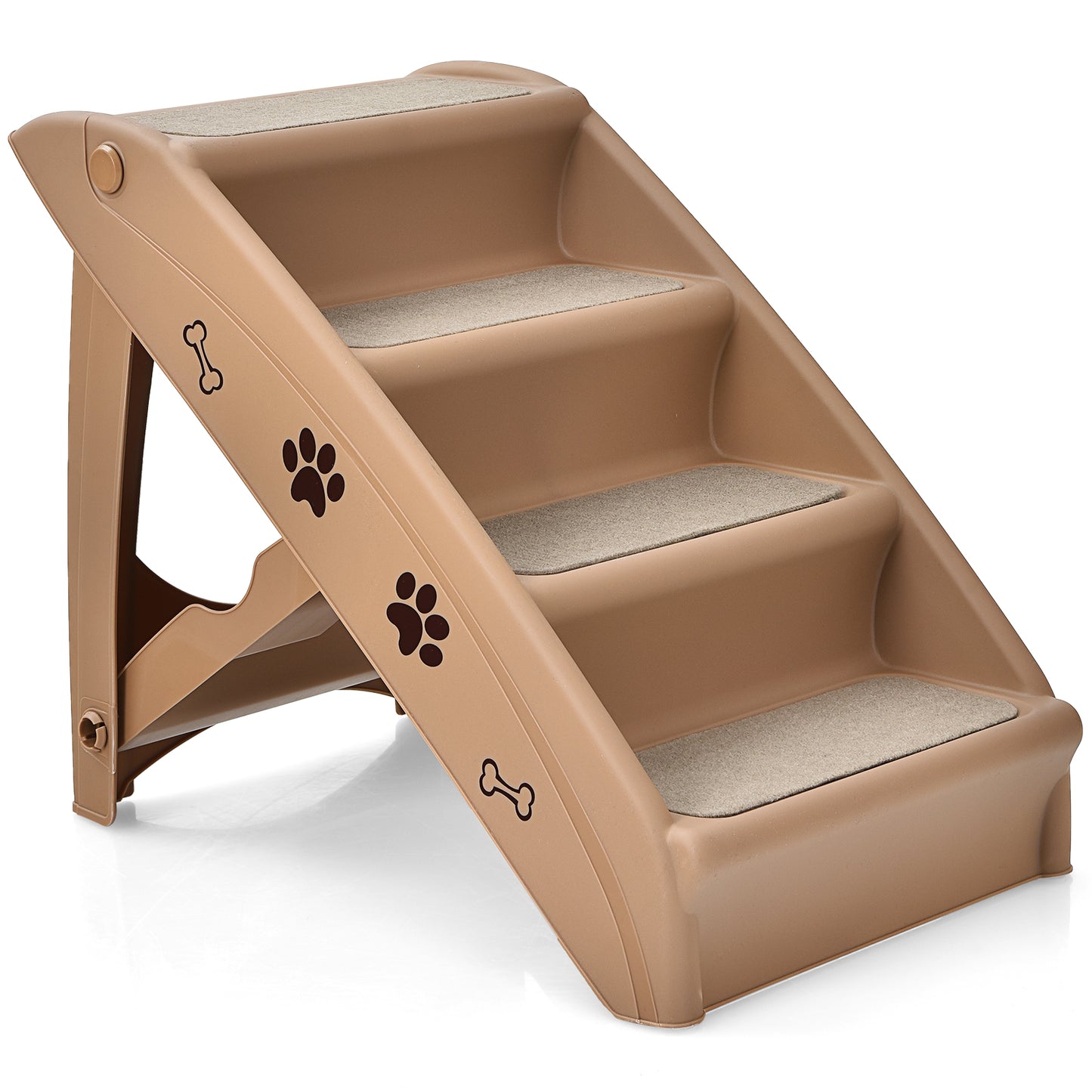 Infans 4 Steps Folding Pet Dog Stairs w/ Safe Side Rail for Indoor Outdoor Coffee