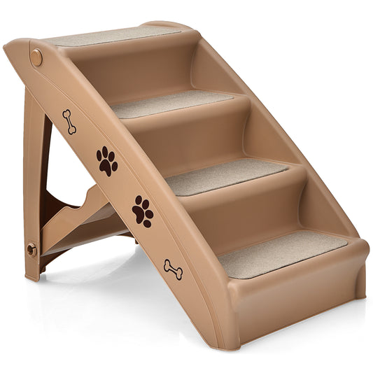 Infans 4 Steps Folding Pet Dog Stairs w/ Safe Side Rail for Indoor Outdoor Coffee