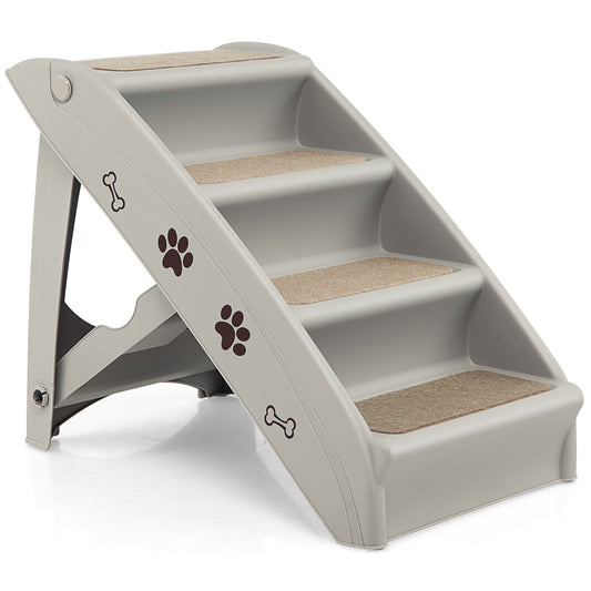 Infans 4 Steps Folding Pet Dog Stairs w/ Safe Side Rail for Indoor Outdoor Grey