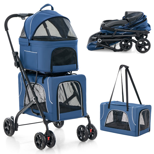 Infans Double Pet Stroller for 2 Dogs or Cats w/ 2 Detachable Carriers Safety BeltBlue