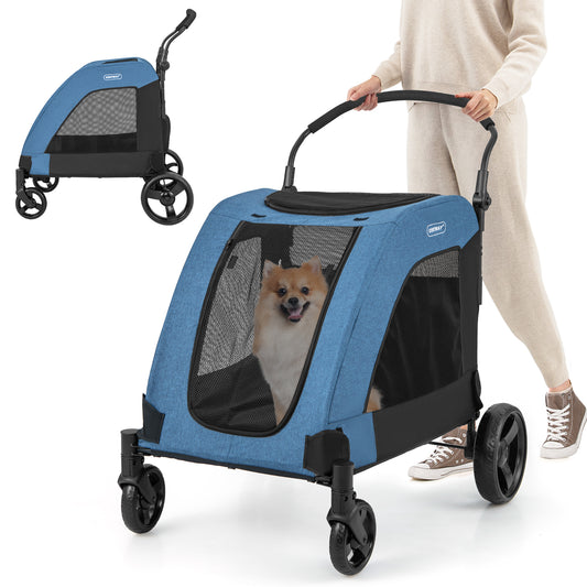 Infans Extra Large Dog Stroller w/ Dual Entry Safety Belt Adjustable Handle 4 WheelsBlue