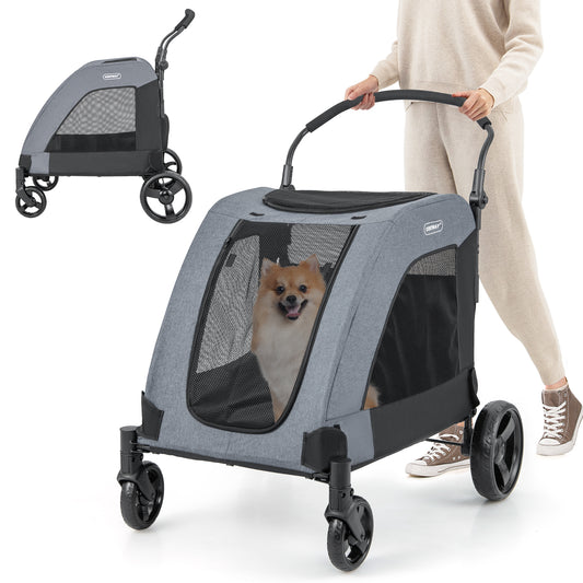 Infans Extra Large Dog Stroller w/ Dual Entry Safety Belt Adjustable Handle 4 WheelsGray