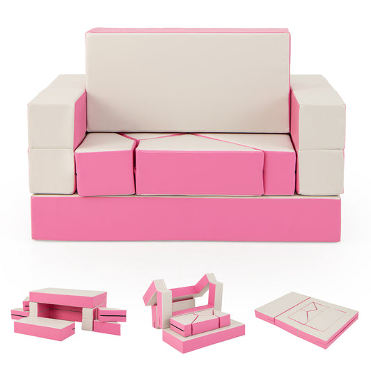 Infans Children Modular 6-Piece Combination Sofa Set w/ PU Leather Cover for Playroom