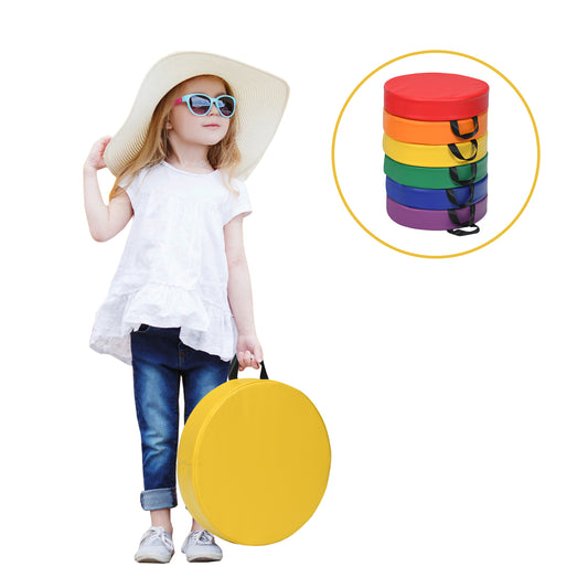 Infans 6-Piece 15 inch Round Toddler Floor Cushions Flexible Classroom Seating w/ Handles