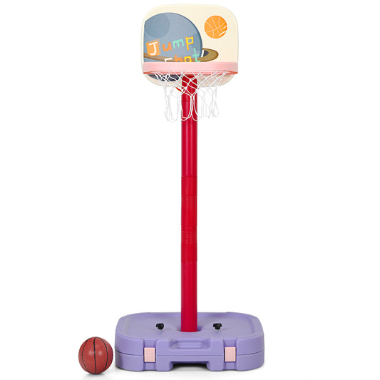 Infans Portable 2 in 1 Kids Basketball Hoop Stand w/ Ring Toss & Storage Box Purple