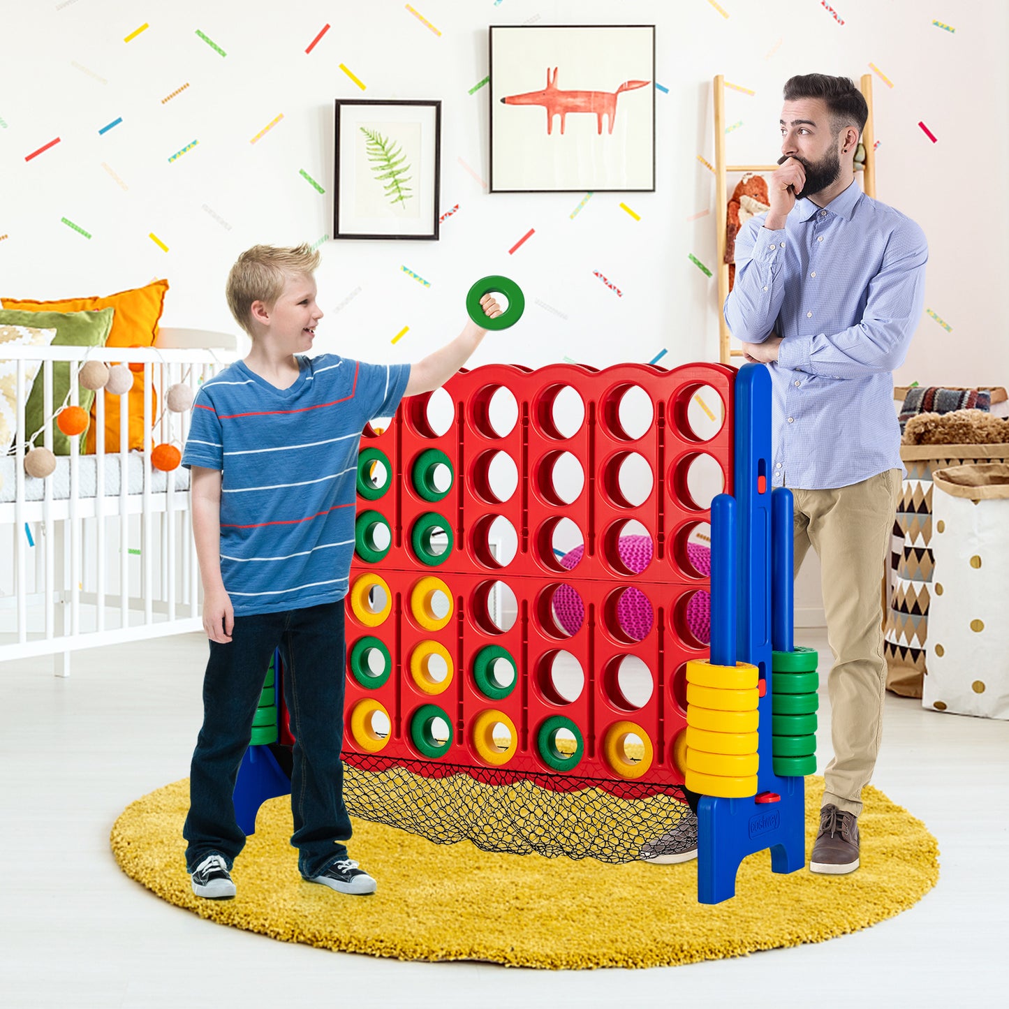 Infans 4-to-Score Giant Game Set 4-in-a-Row Connect Game W/Net Storage for Kids & Adult