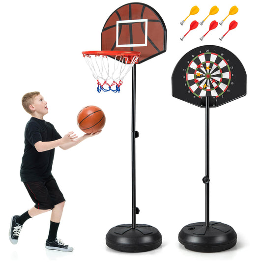 Infans 2-in-1 Kids Basketball Hoop with Dart Board Double-sided Backboard & 6 Darts