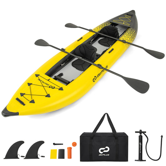 Infans Inflatable Kayak Set Portable 2-person Kayak with Aluminium Oars EVA Padded SeatYellow
