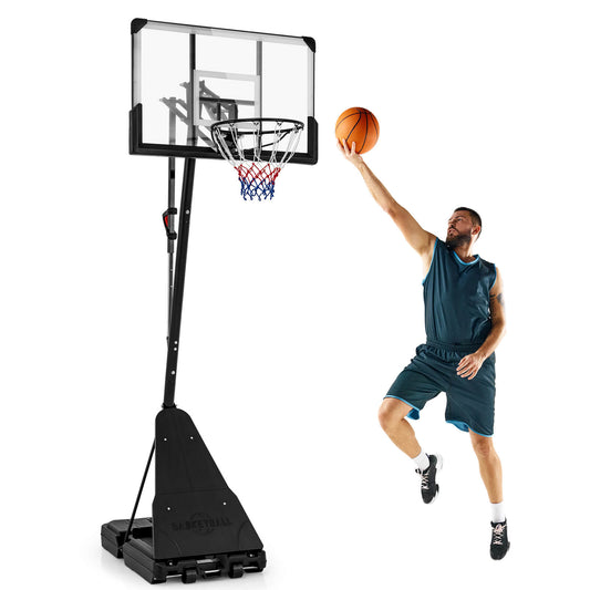 Infans 4.9-10 FT Basketball Hoop System with 44 Inch Shatterproof Backboard w/Wheels