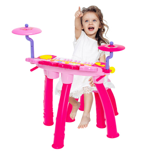 Infans 24 Key DJ Piano Keyboard Drum Toy Music Instrument w/MP3 Microphone Cymbal Pink