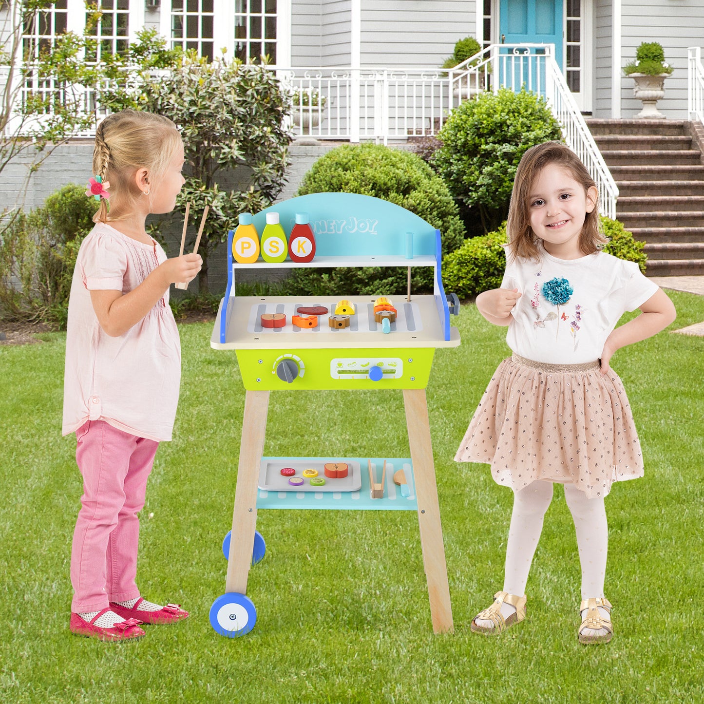Infans Kid's Pretend Barbecue Grill Play Set Toy BBQ Cooking Playset with Accessories