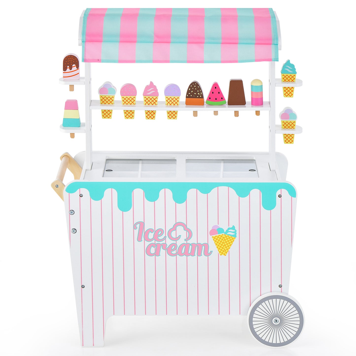 Infans Kid's Ice Cream Cart Food Trunk Play Toy Set with Display Rack & Accessories