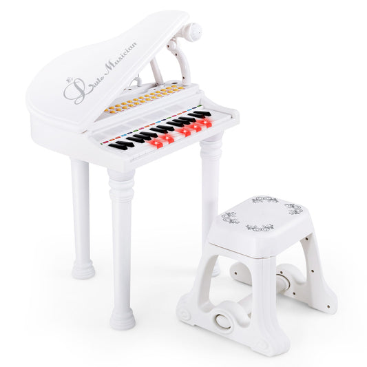 Infans 31 Keys Kids Piano Keyboard Toy Toddler Musical Instrument w/ Stool & MicrophoneWhite