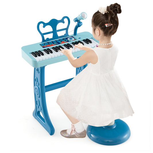 Infans 37-Key Kids Piano Keyboard Toy Musical Electronic Instrument with Stool Blue