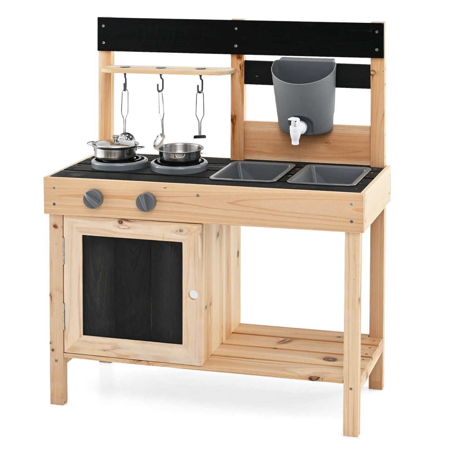 Infans Mud Kitchen Playset Outdoor Kids Pretend Play Kitchen w/2 Removable Sinks Faucet