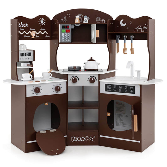 Infans Corner Kitchen Playset w/ Coffee Machine Oven Microwave Washing MachineBrown