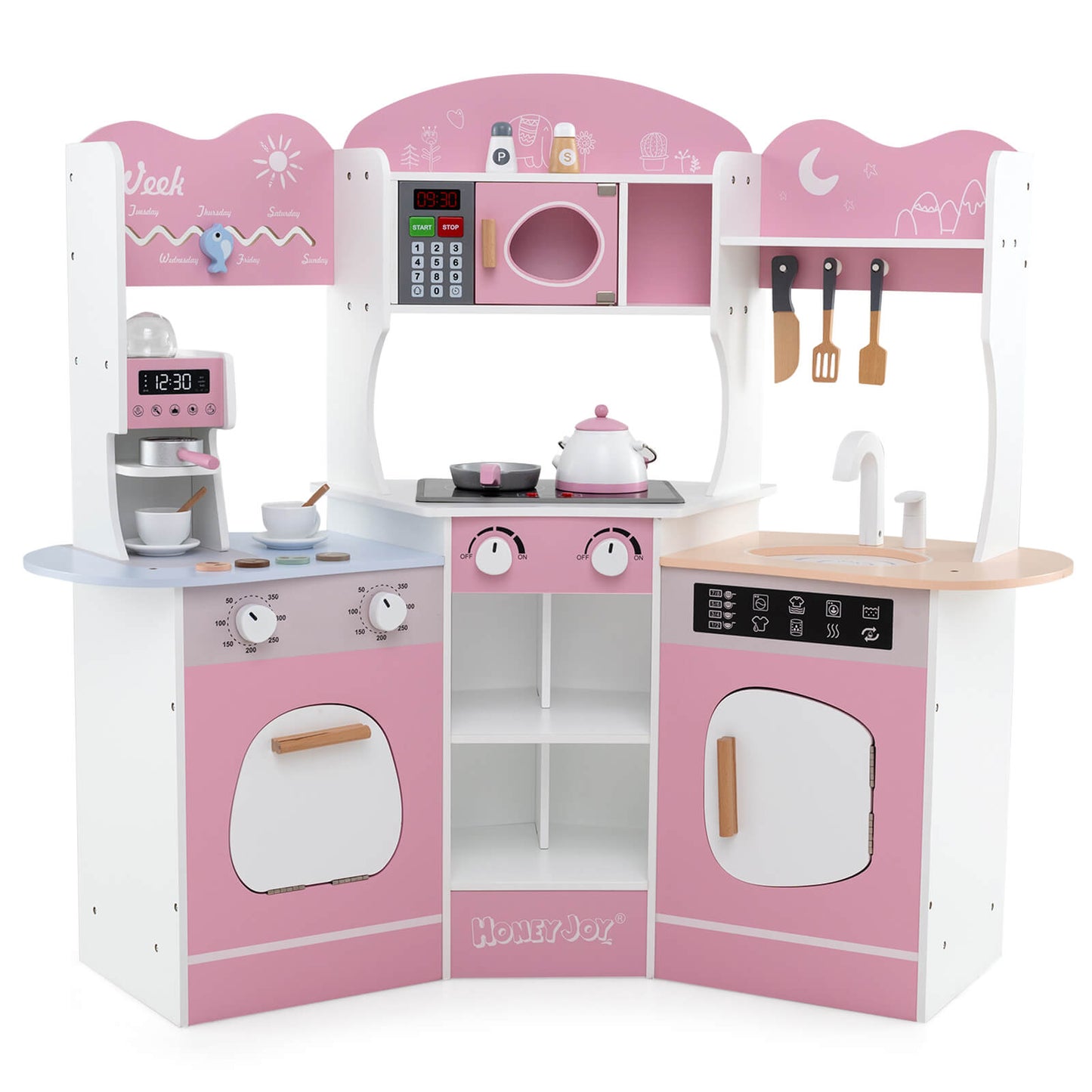 Infans Corner Kitchen Playset w/ Coffee Machine Oven Microwave Washing MachinePink