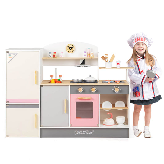 Infans Kids Chef Play Kitchen Set Toddlers Wooden Pretend Toy Playset with Range Hood