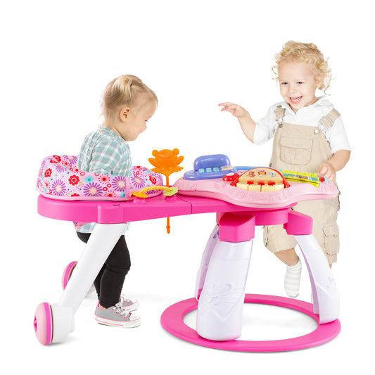 Infans 3 in 1 Baby Stationary Activity Center Walk-Around Kids Play Table SetPink