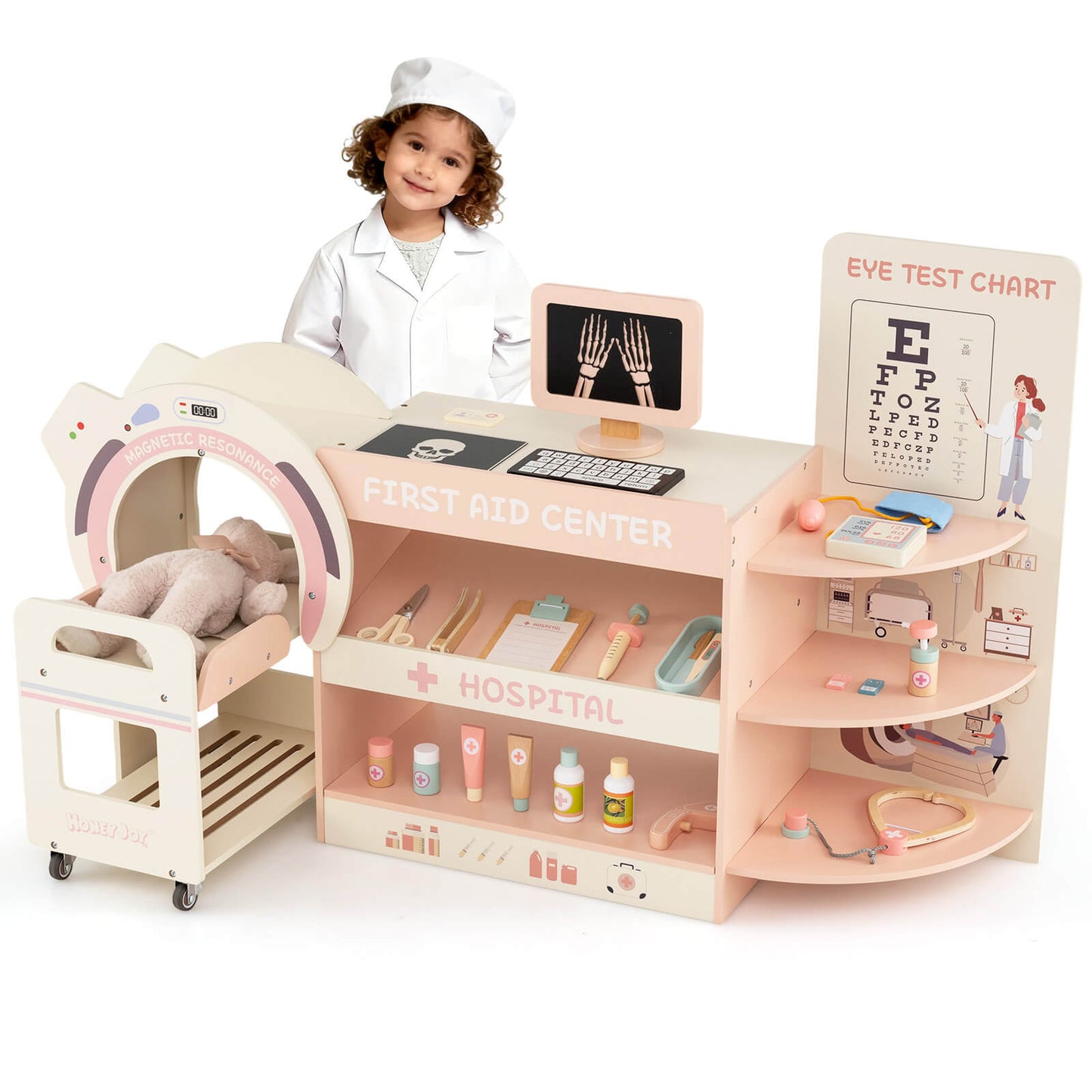 Infans Wooden Doctor Play Set for Kids Pretend Play Doctor Kit with Toy CT Machine