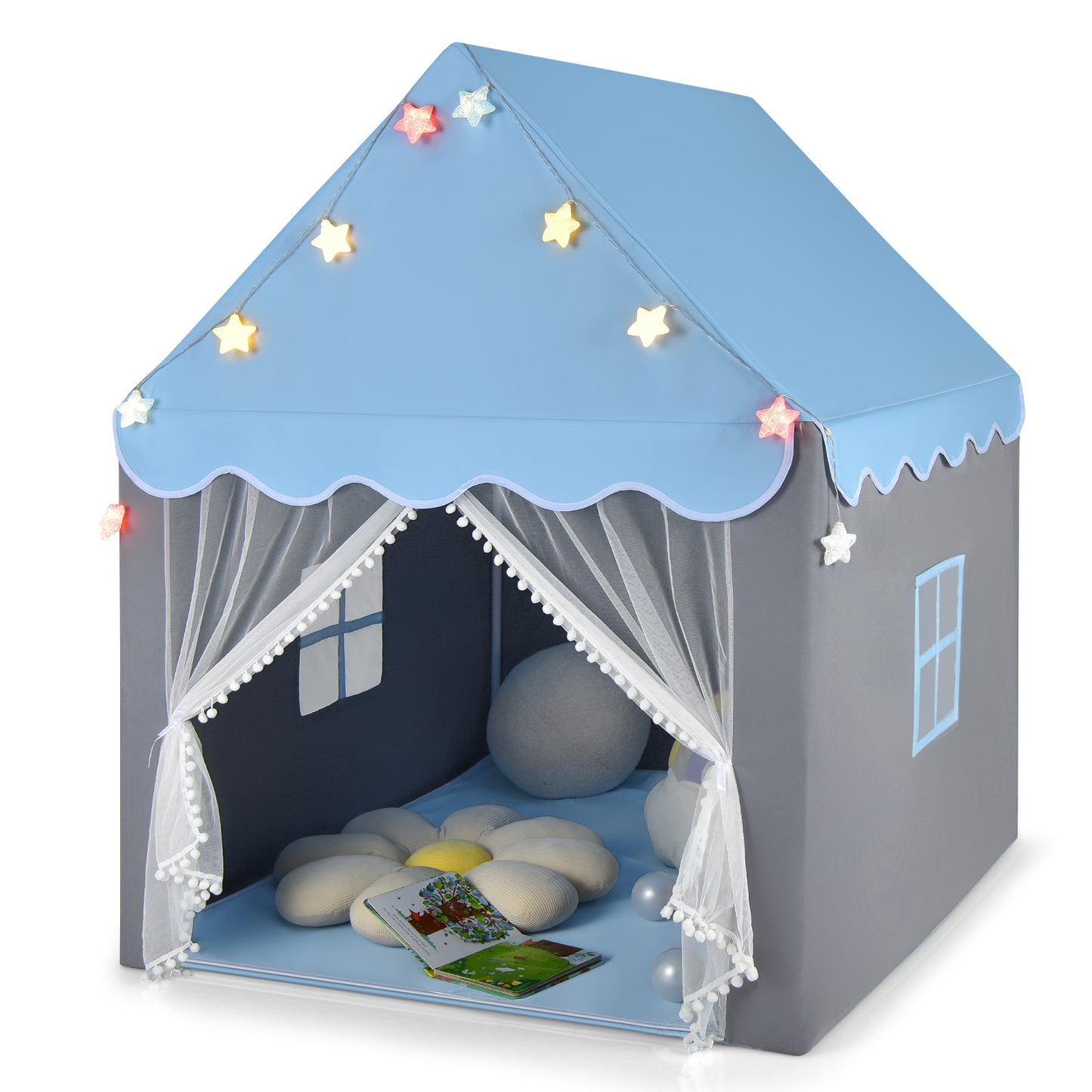 Infans Kids Playhouse Tent Large Castle Fairy Tent?Gift w/Star Lights Mat Blue
