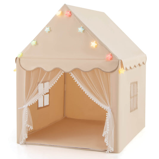 Infans Kids Playhouse Tent Large Castle Fairy Tent?w/Star Lights Mat Beige