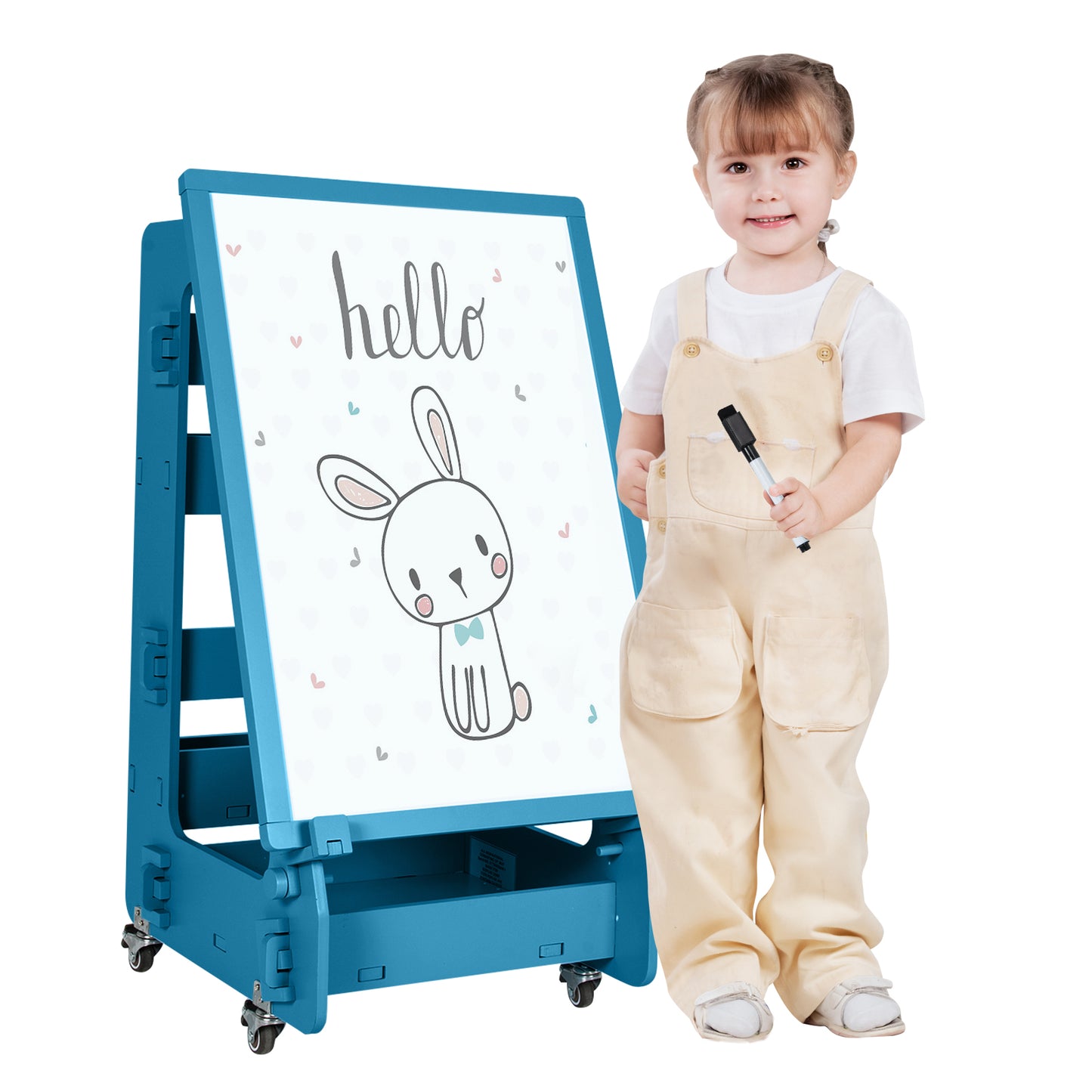 Infans Kidsft Standing Art Easel Dry-Erase Board Double Sided ChalkboardNavy