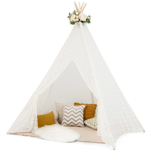 Infans 85 inch Height 5 Sides Huge Lace Teepee Tent for Kids w/ Light Strings