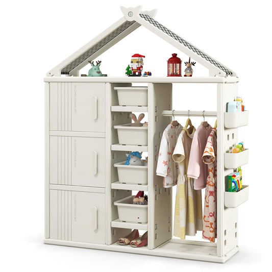 Infans Kids Costume Storage Closet Children Pretend Dresser Storage Bins Shelves White