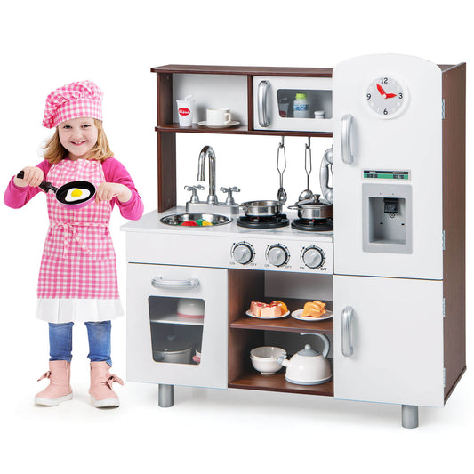 Infans Kids Kitchen Playset Pretend Play Kitchen Toy w/ Realistic Sounds & Lights